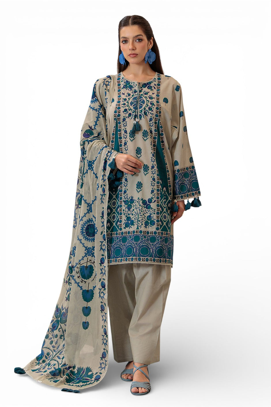 3 Piece Printed Lawn Suit and Dyed Trouser  CL-62135 A
