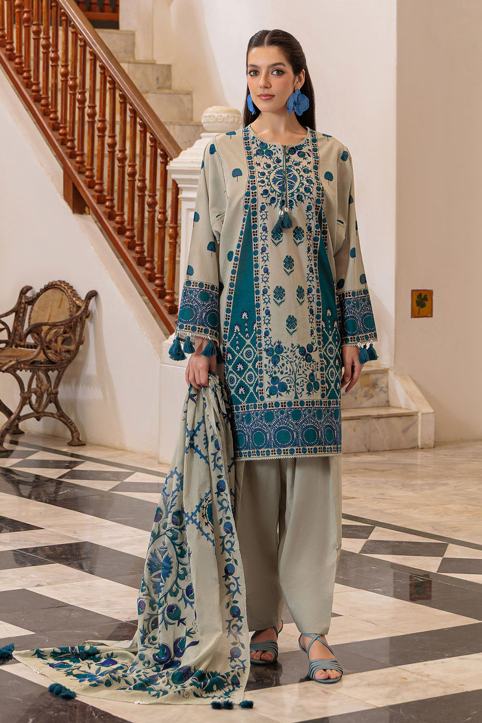 3 Piece Printed Lawn Suit and Dyed Trouser