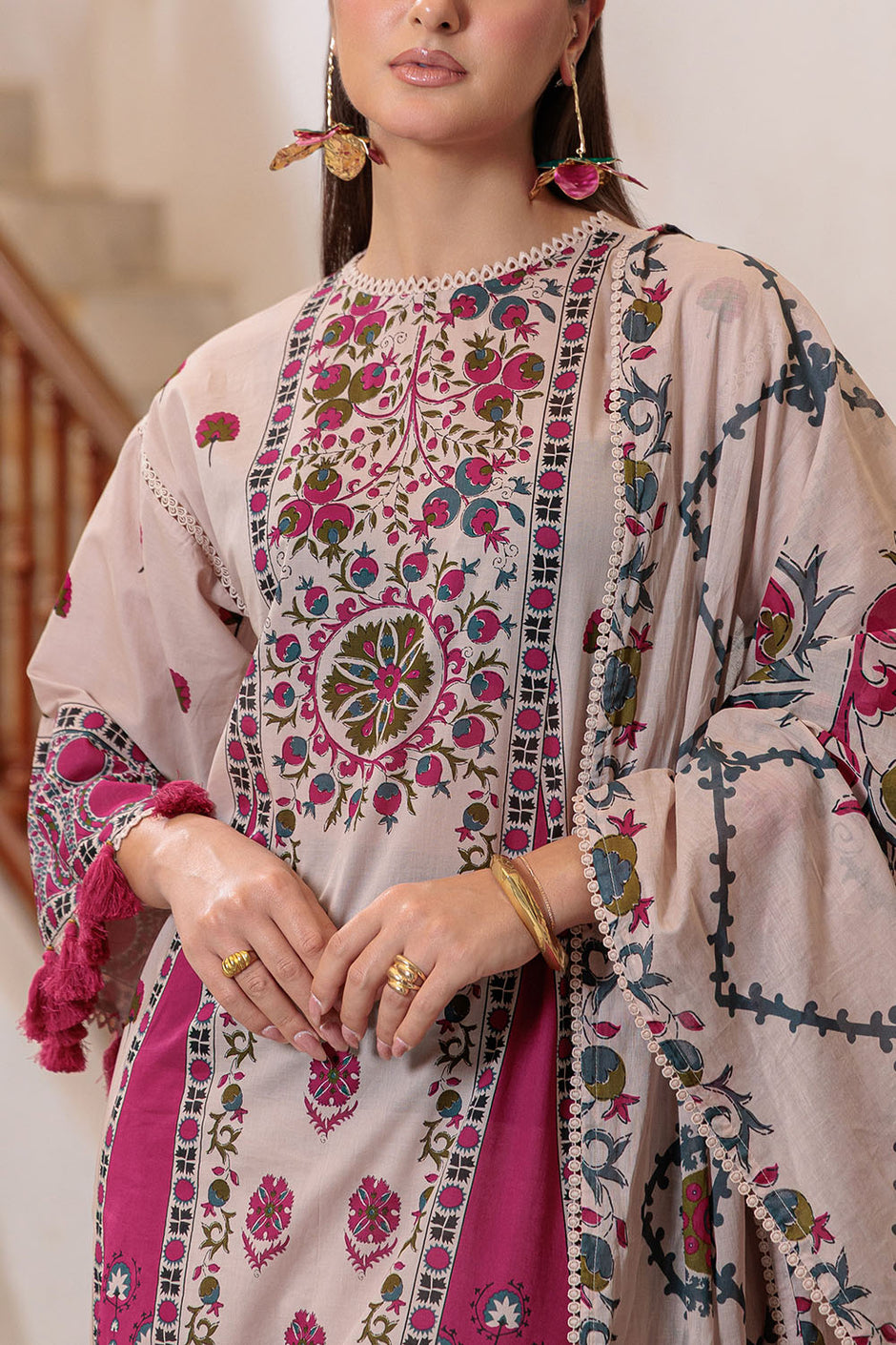 3 Piece Printed Lawn Suit and Dyed Trouser  CL-62135 B