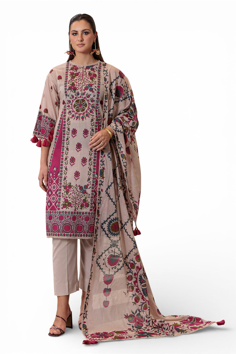 3 Piece Printed Lawn Suit and Dyed Trouser  CL-62135 B