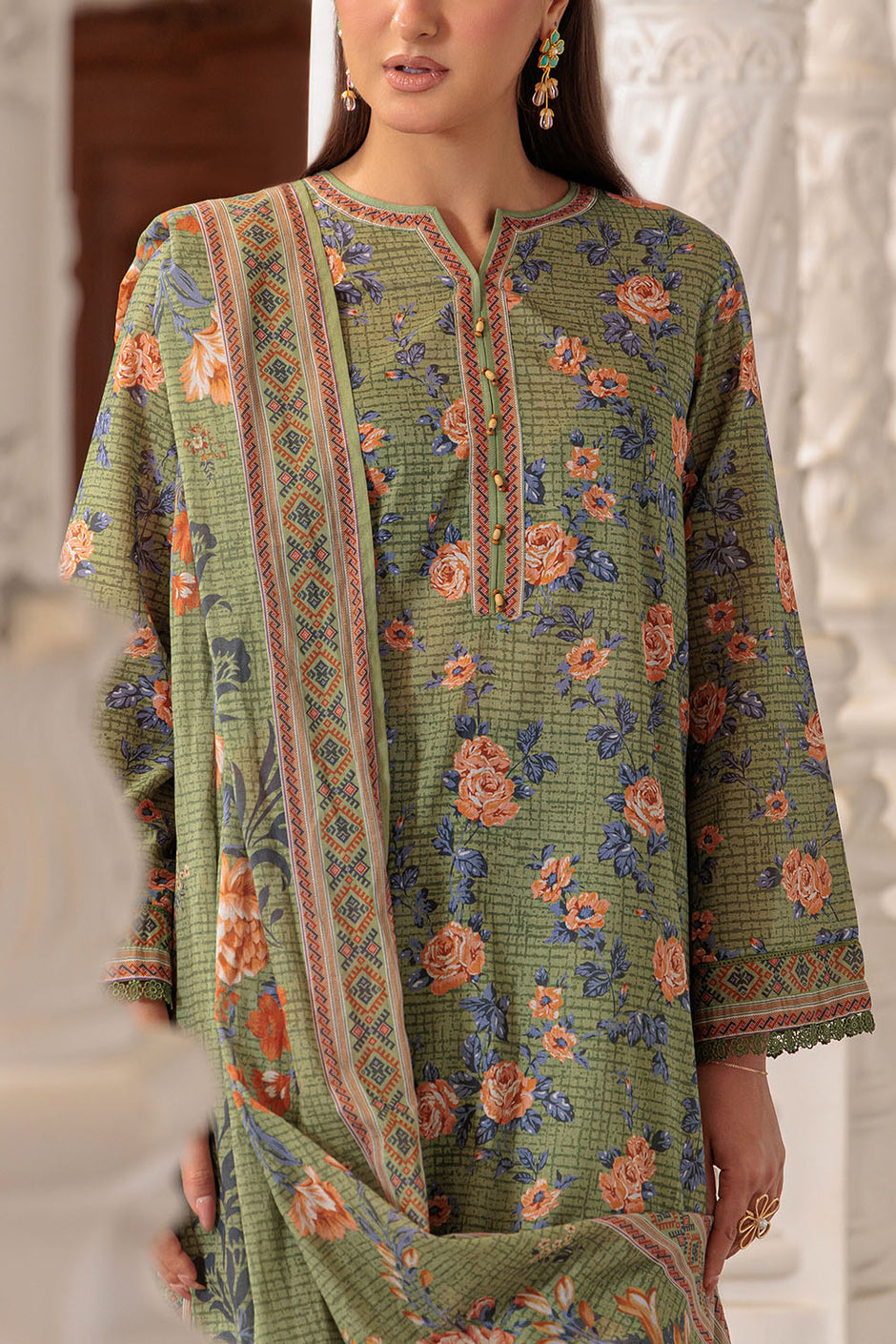 3 Piece Printed Lawn Suit and Dyed Trouser  CL-62136 B