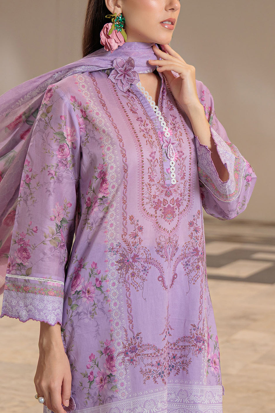 3 Piece Printed Lawn Suit and Dyed Trouser  CL-62141