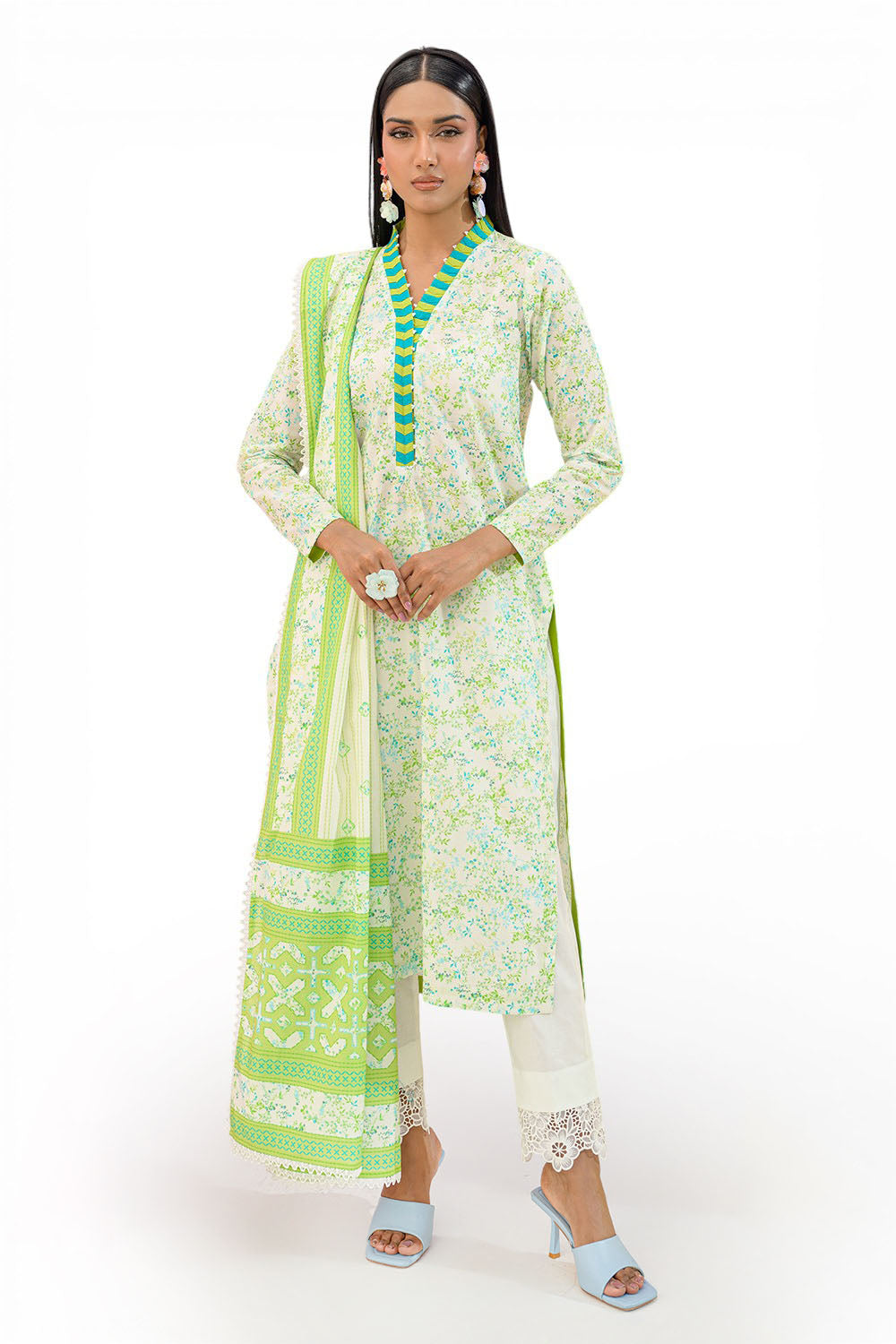 3 Piece Printed Lawn Suit and Dyed Trouser  CL-62291 B