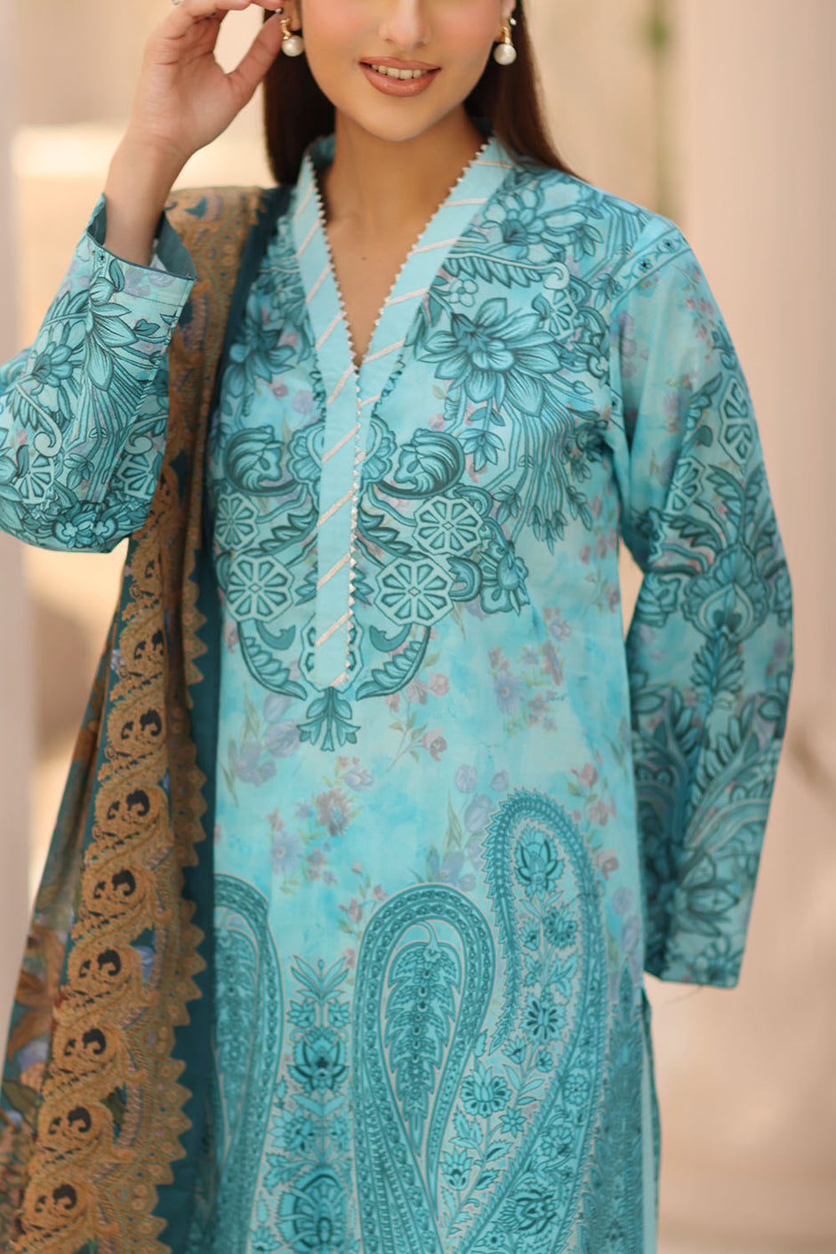 3 Piece Printed Lawn Suit with Printed Lawn Dupatta