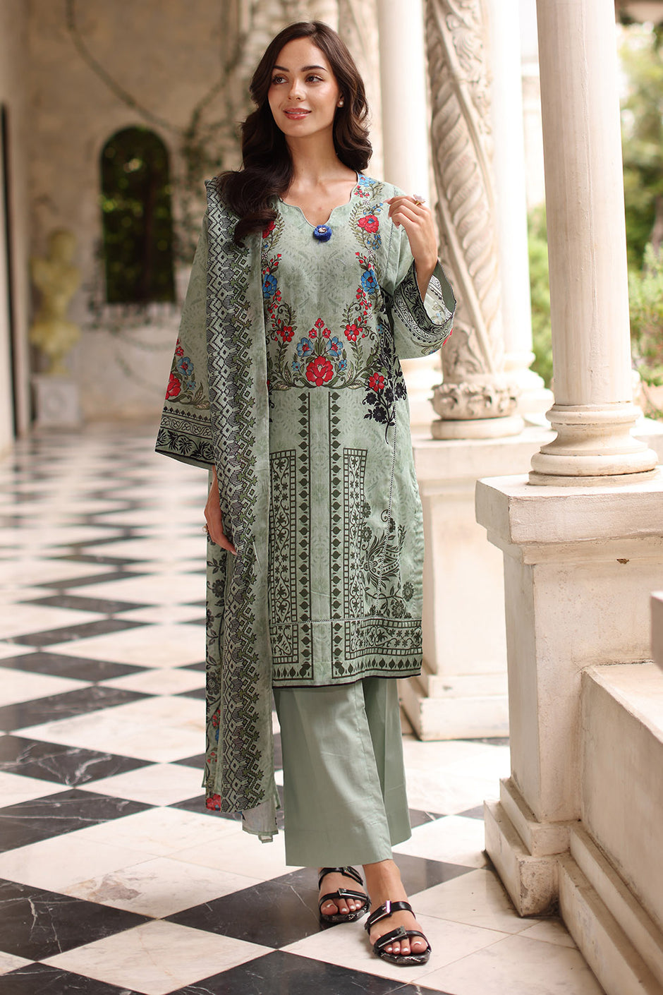 3 Piece Printed Lawn Suit with Printed Lawn Dupatta