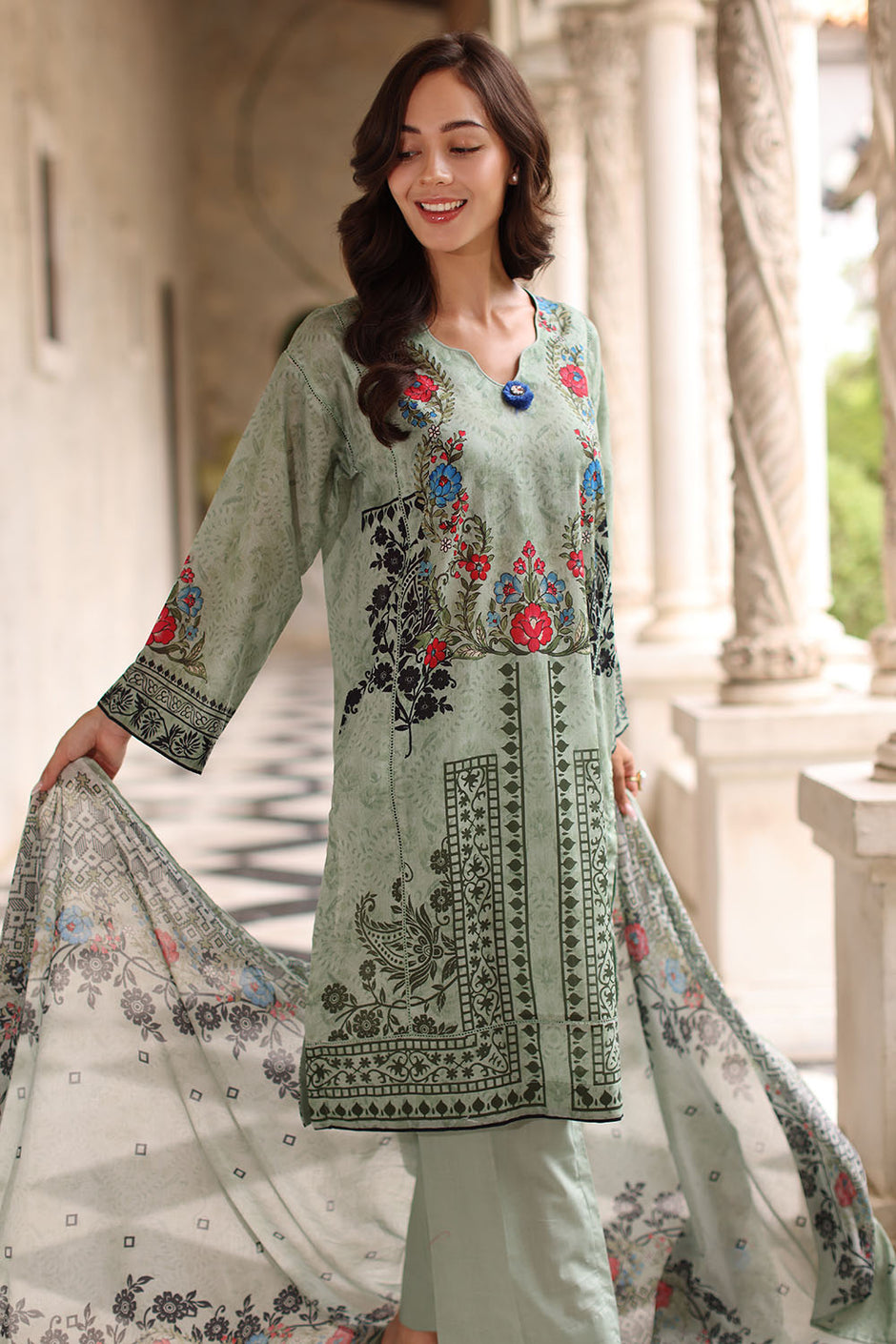 3 Piece Printed Lawn Suit with Printed Lawn Dupatta