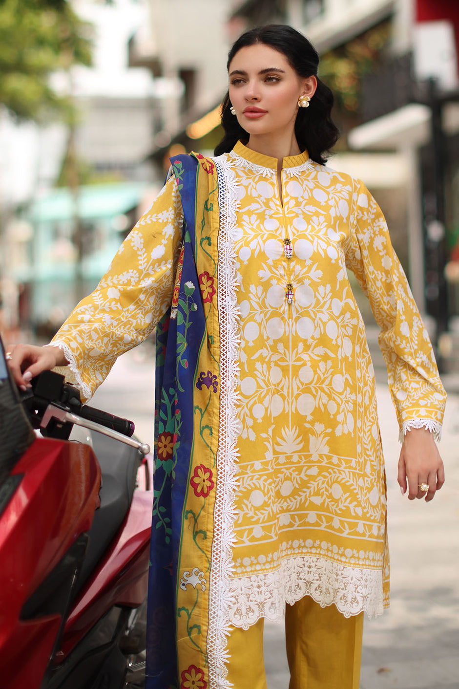 3 Piece Printed Lawn Suit with Printed Lawn Dupatta and Embroidered Border