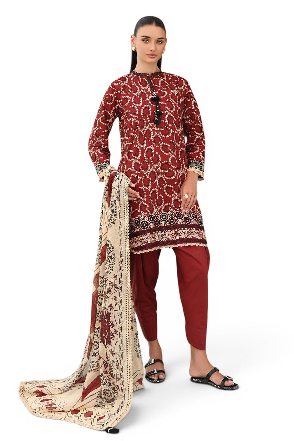 3 Piece Printed Lawn Suit with Printed Lawn Dupatta and Embroidered Front Border