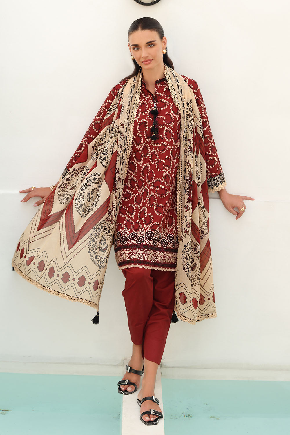 3 Piece Printed Lawn Suit with Printed Lawn Dupatta and Embroidered Front Border