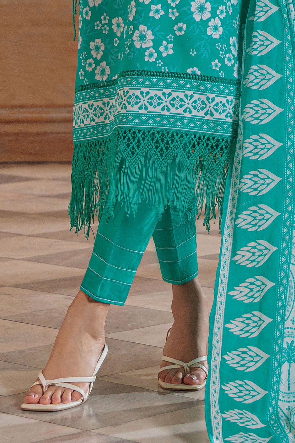 3 Piece Printed Lawn Suit with Embroidered Trouser Border