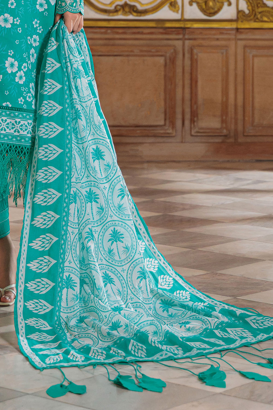 3 Piece Printed Lawn Suit with Embroidered Trouser Border