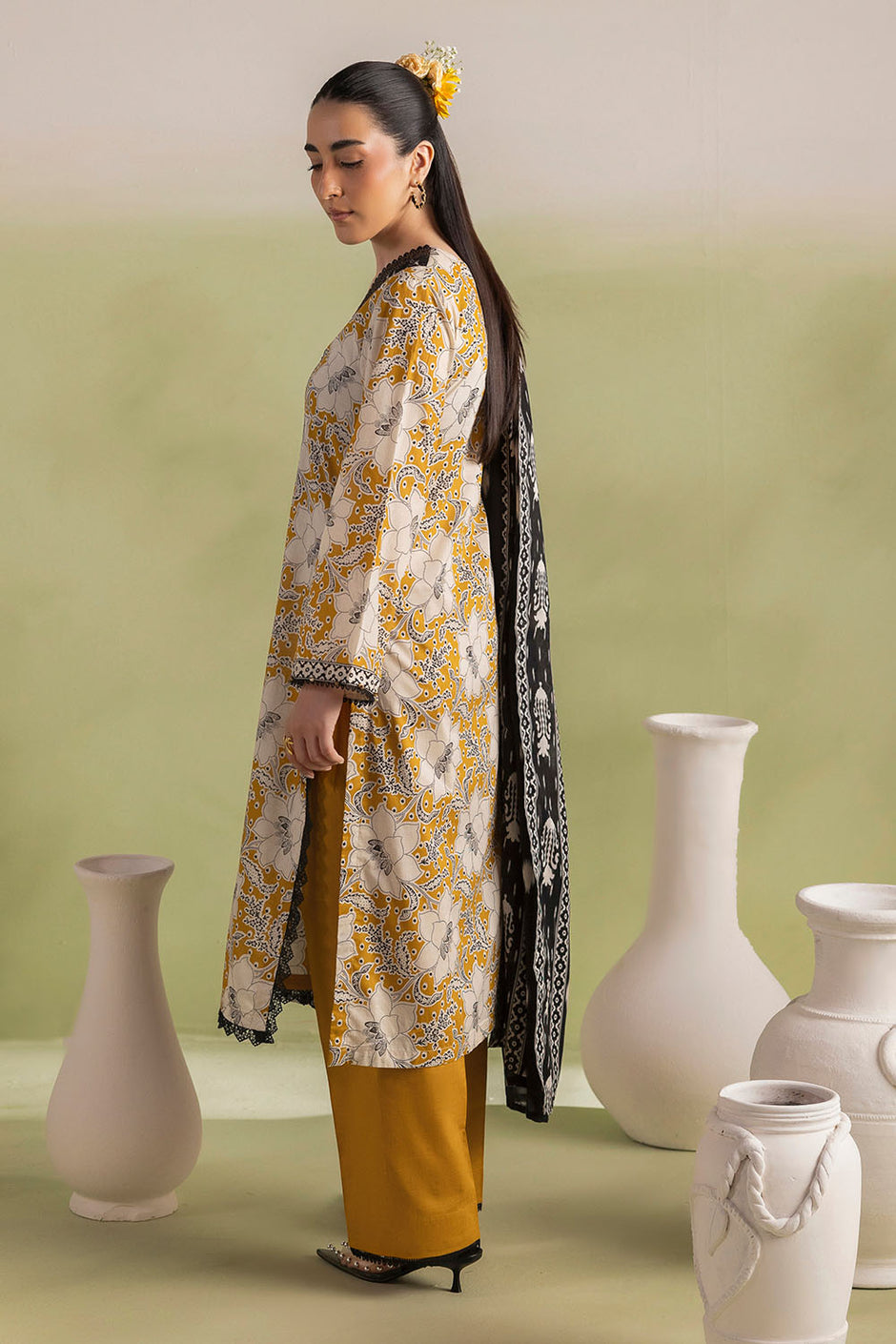 3 Piece Printed Lawn Suit with Embroidered Neckline and Printed Lawn Dupatta