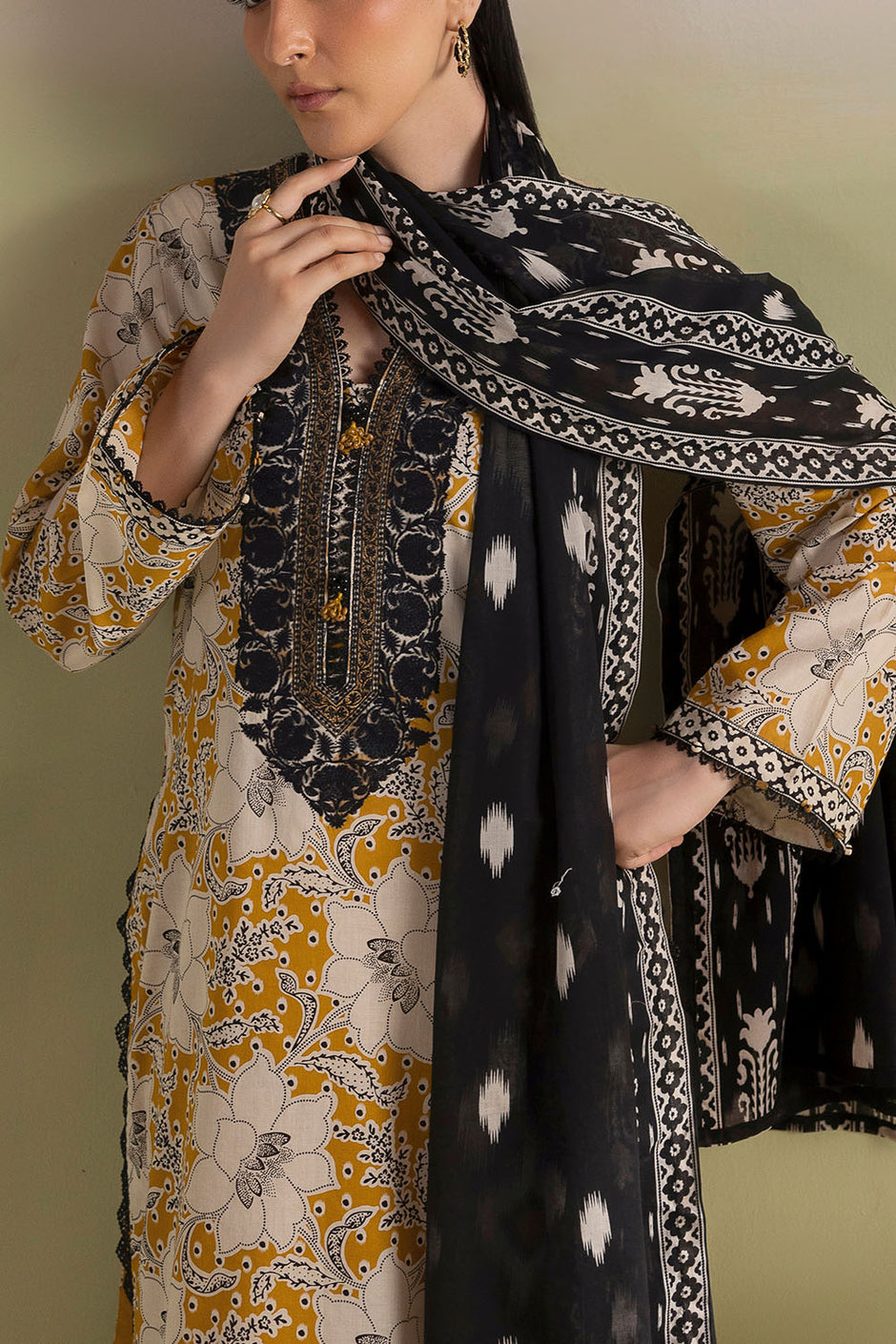 3 Piece Printed Lawn Suit with Embroidered Neckline and Printed Lawn Dupatta