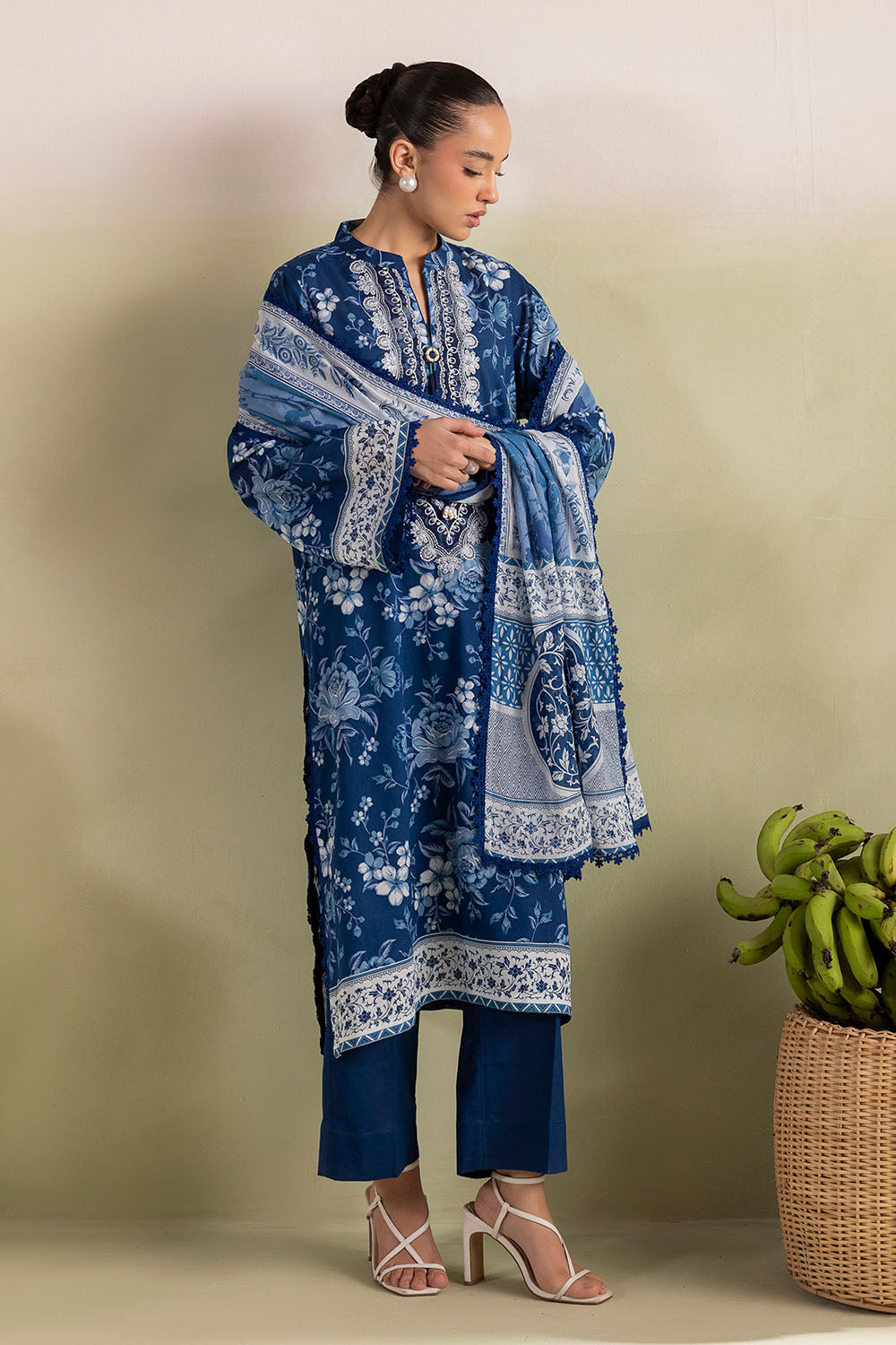 3 Piece Printed Lawn Suit with Embroidered Neckline and Printed Lawn Dupatta
