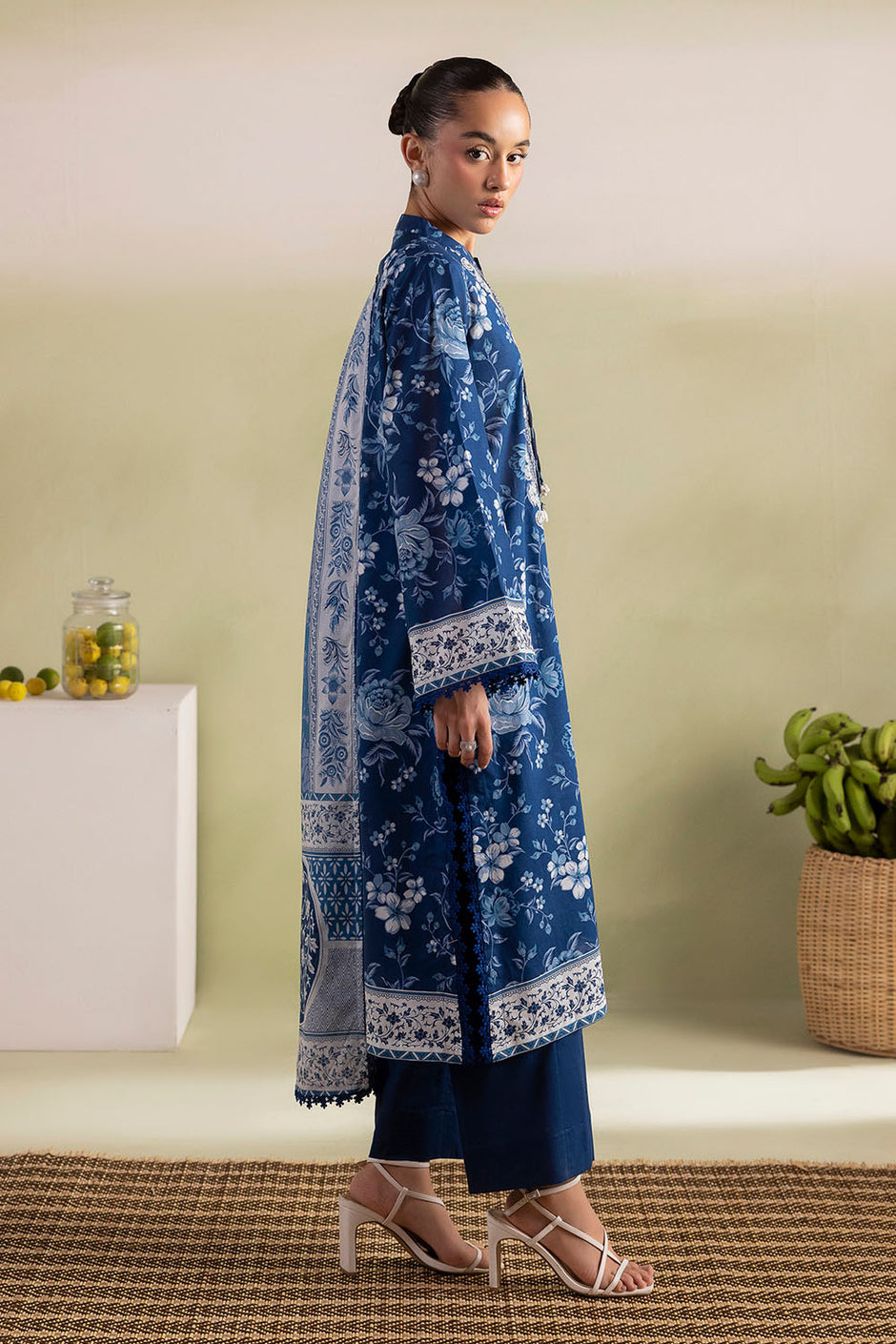 3 Piece Printed Lawn Suit with Embroidered Neckline and Printed Lawn Dupatta
