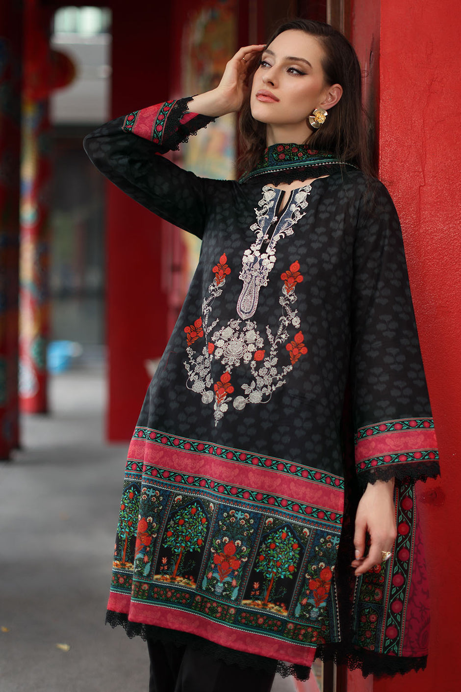 3 Piece Printed Lawn Suit with Printed Lawn Dupatta and Embroidered Neckline