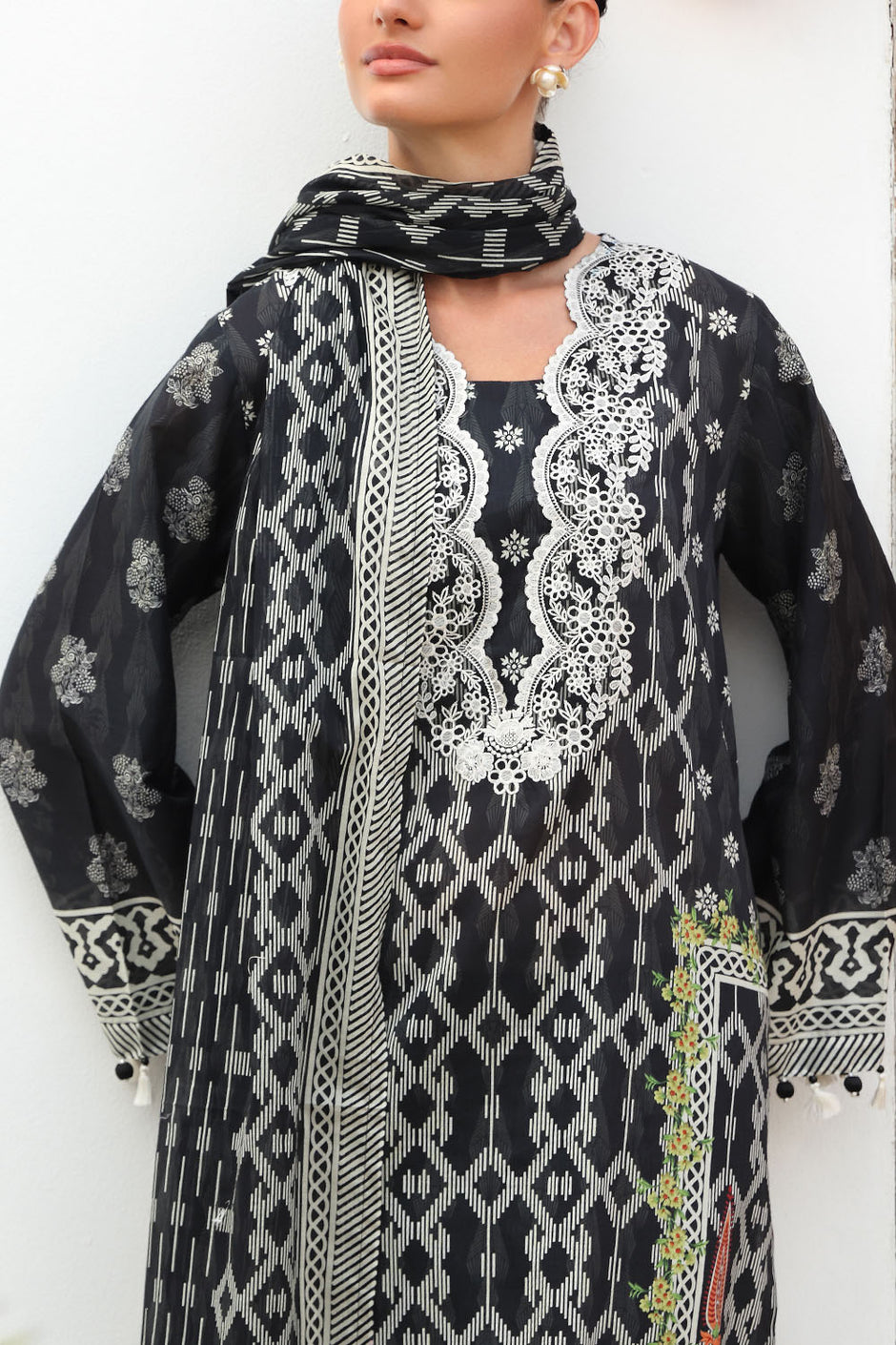 3 Piece Printed Lawn Suit with Embroidered Neckline and Printed Lawn Dupatta