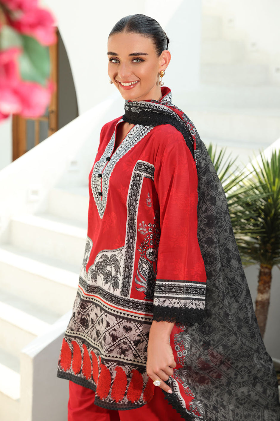 3 Piece Printed Lawn Suit with Embroidered Neckline and Printed Lawn Dupatta
