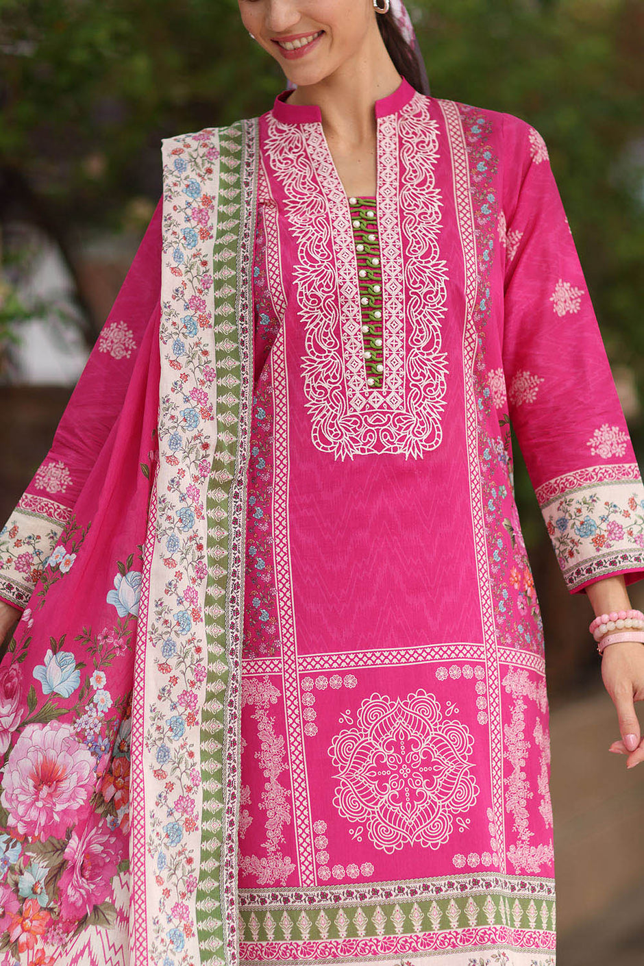 3 Piece Embroidered Lawn Suit with Printed Lawn Dupatta
