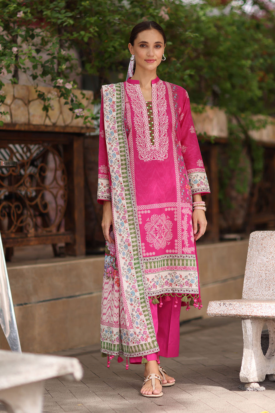 3 Piece Embroidered Lawn Suit with Printed Lawn Dupatta