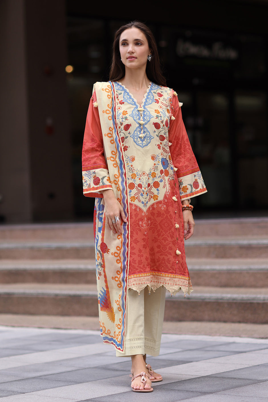 3 Piece Embroidered Lawn Suit with Printed Lawn Dupatta