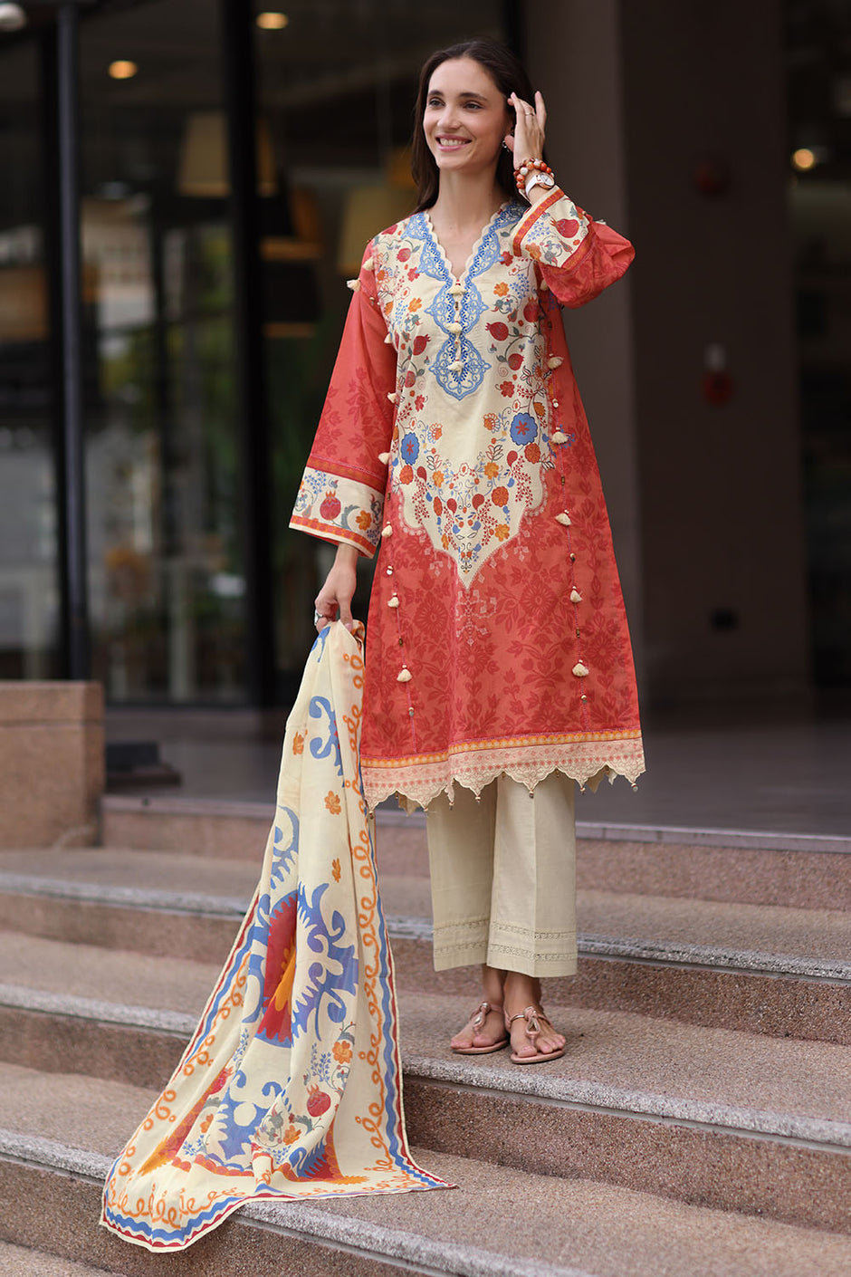 3 Piece Embroidered Lawn Suit with Printed Lawn Dupatta