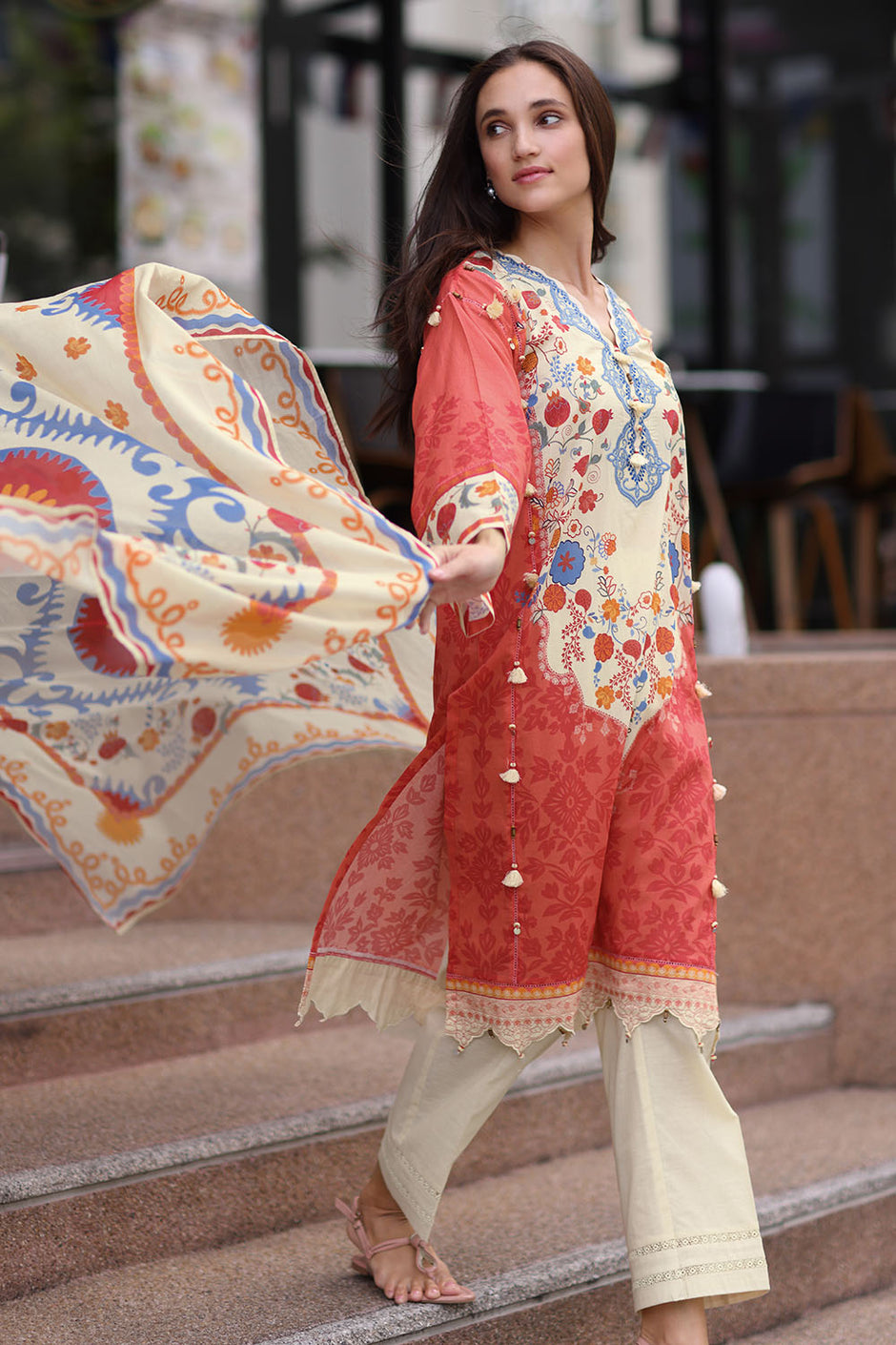 3 Piece Embroidered Lawn Suit with Printed Lawn Dupatta