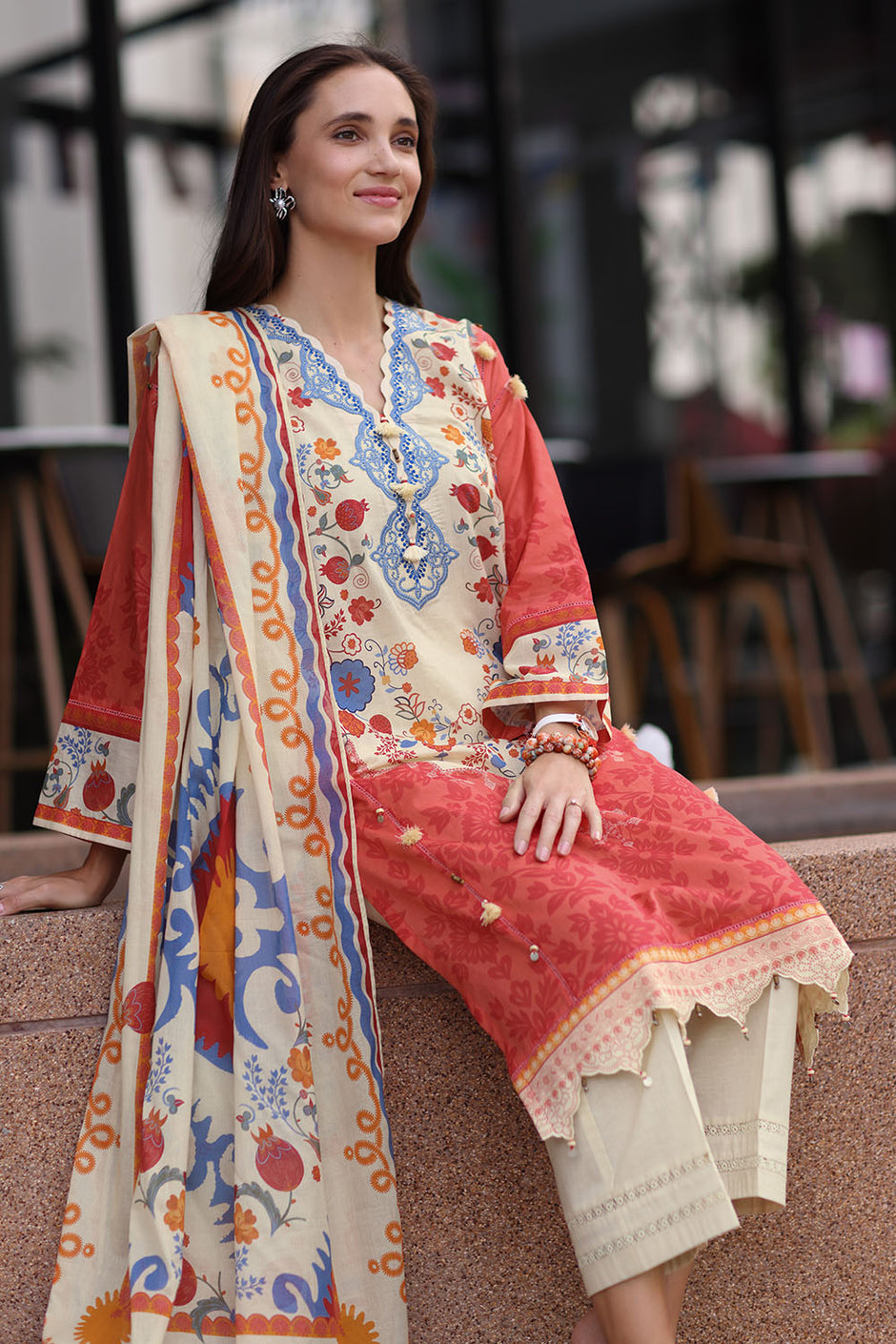 3 Piece Embroidered Lawn Suit with Printed Lawn Dupatta