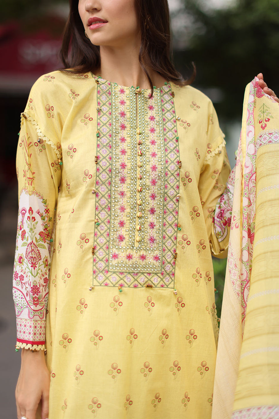 3 Piece Embroidered Lawn Suit with Printed Lawn Dupatta