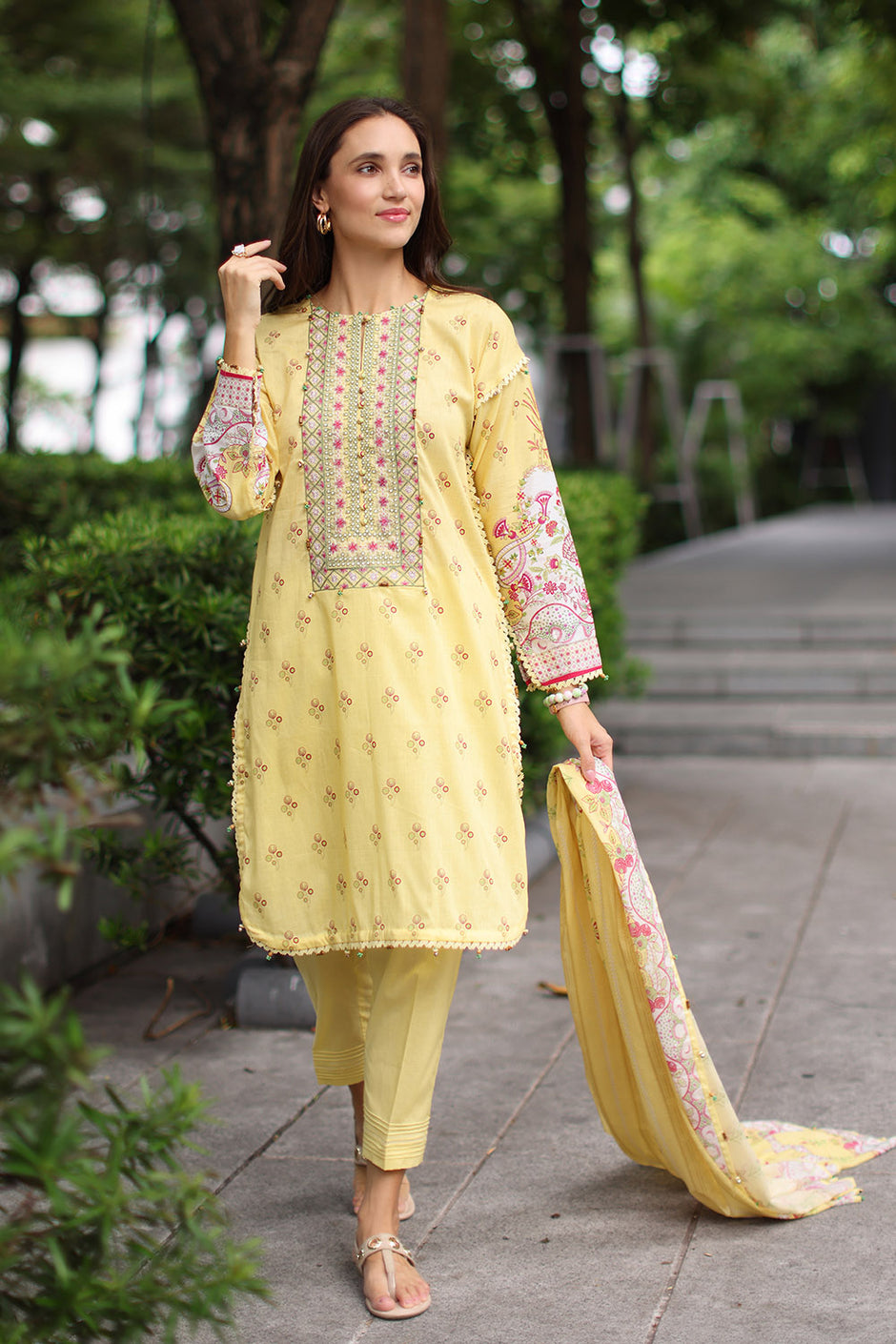 3 Piece Embroidered Lawn Suit with Printed Lawn Dupatta