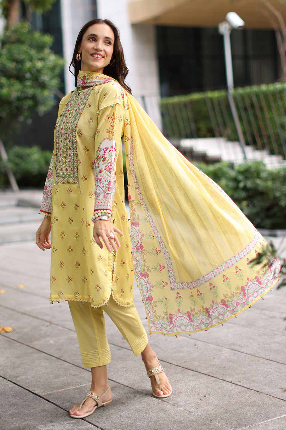 3 Piece Embroidered Lawn Suit with Printed Lawn Dupatta