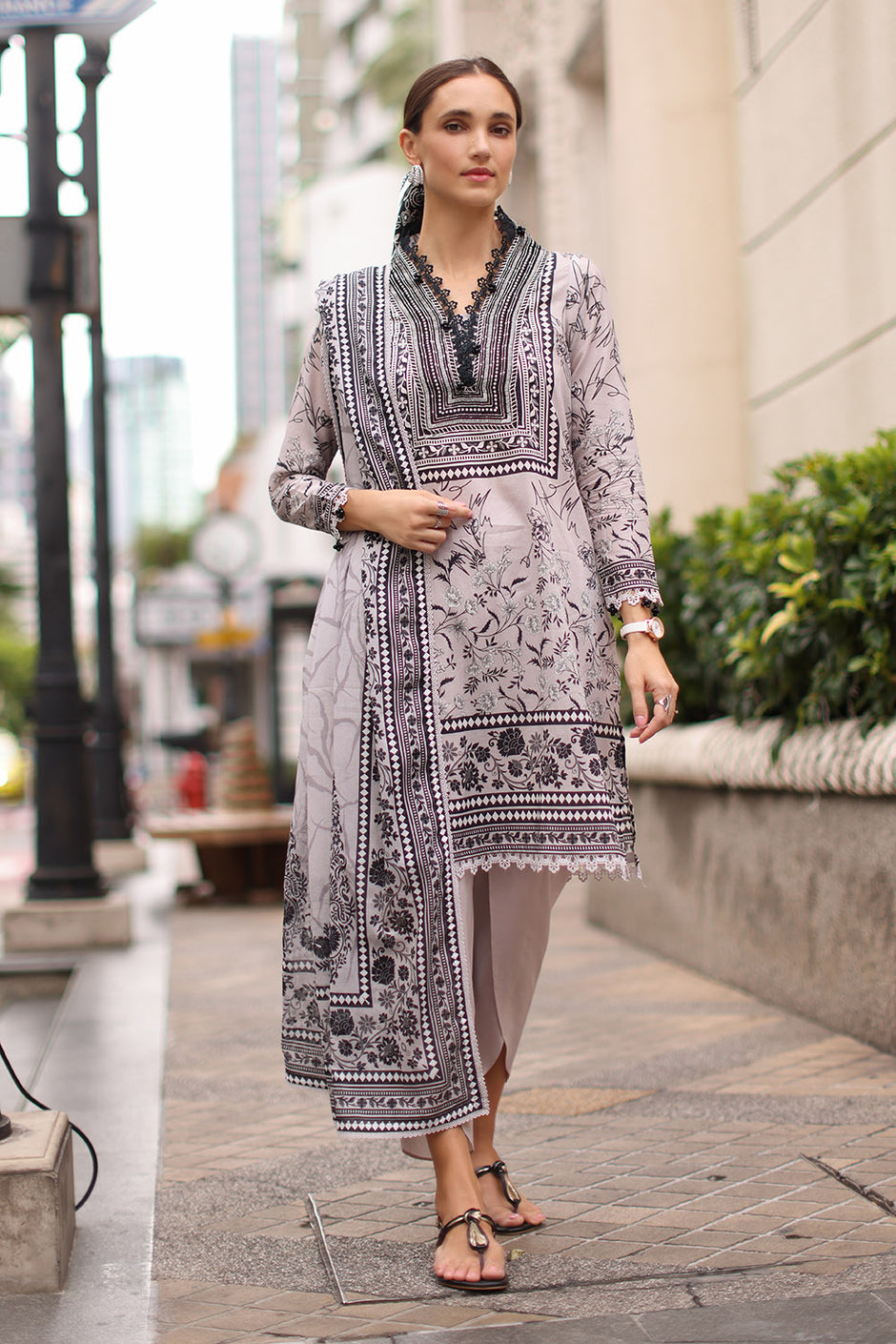 3 Piece Embroidered Lawn Suit with Printed Lawn Dupatta