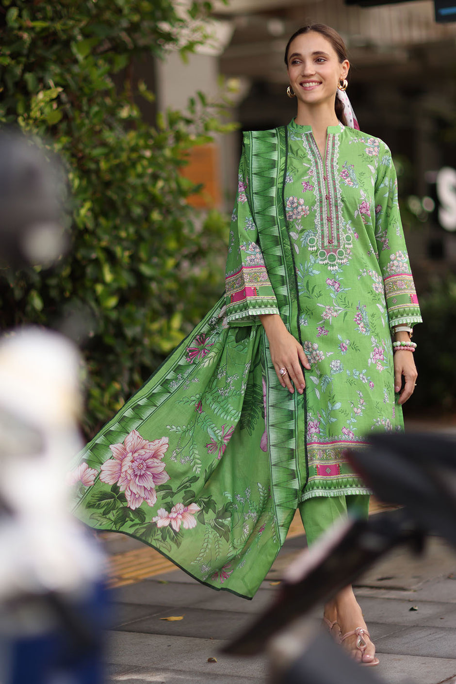 3 Piece Embroidered Lawn Suit with Printed Lawn Dupatta