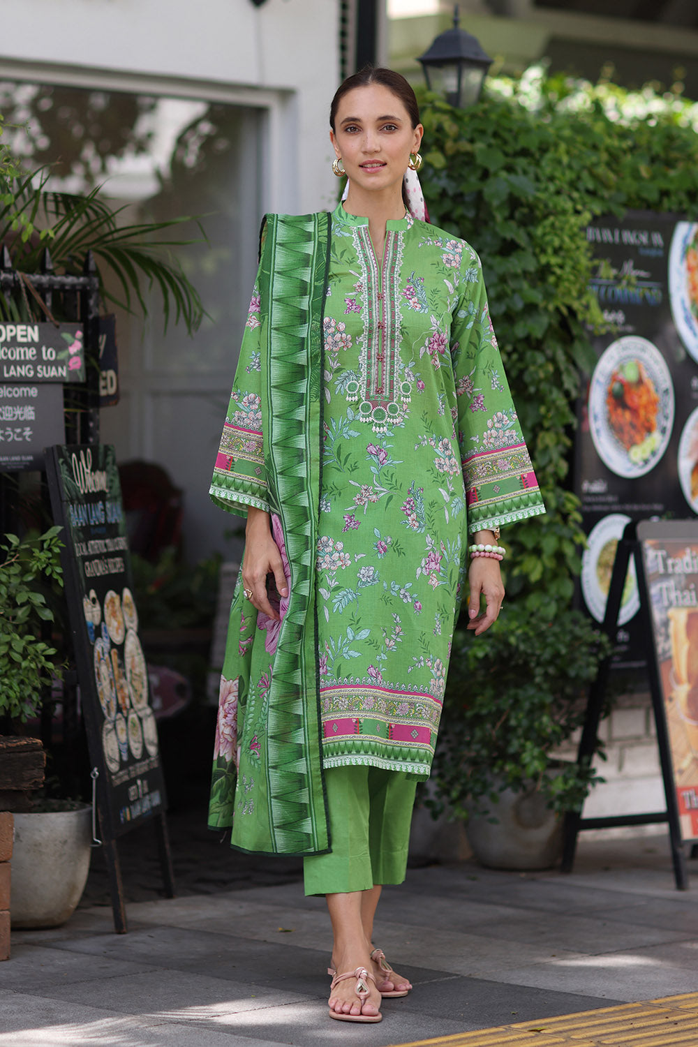 3 Piece Embroidered Lawn Suit with Printed Lawn Dupatta