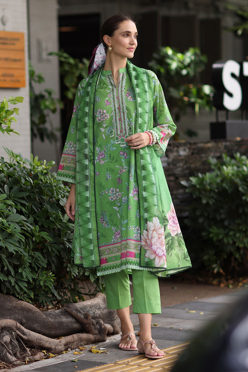 3 Piece Embroidered Lawn Suit with Printed Lawn Dupatta