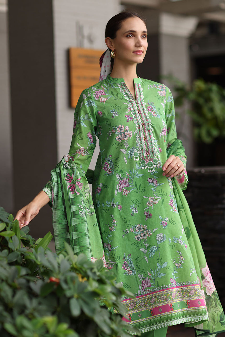 3 Piece Embroidered Lawn Suit with Printed Lawn Dupatta
