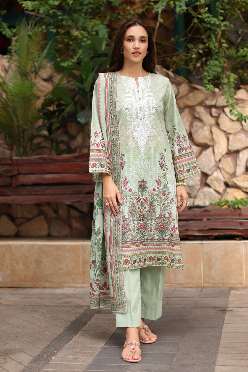 3 Piece Embroidered Lawn Suit with Printed Lawn Dupatta