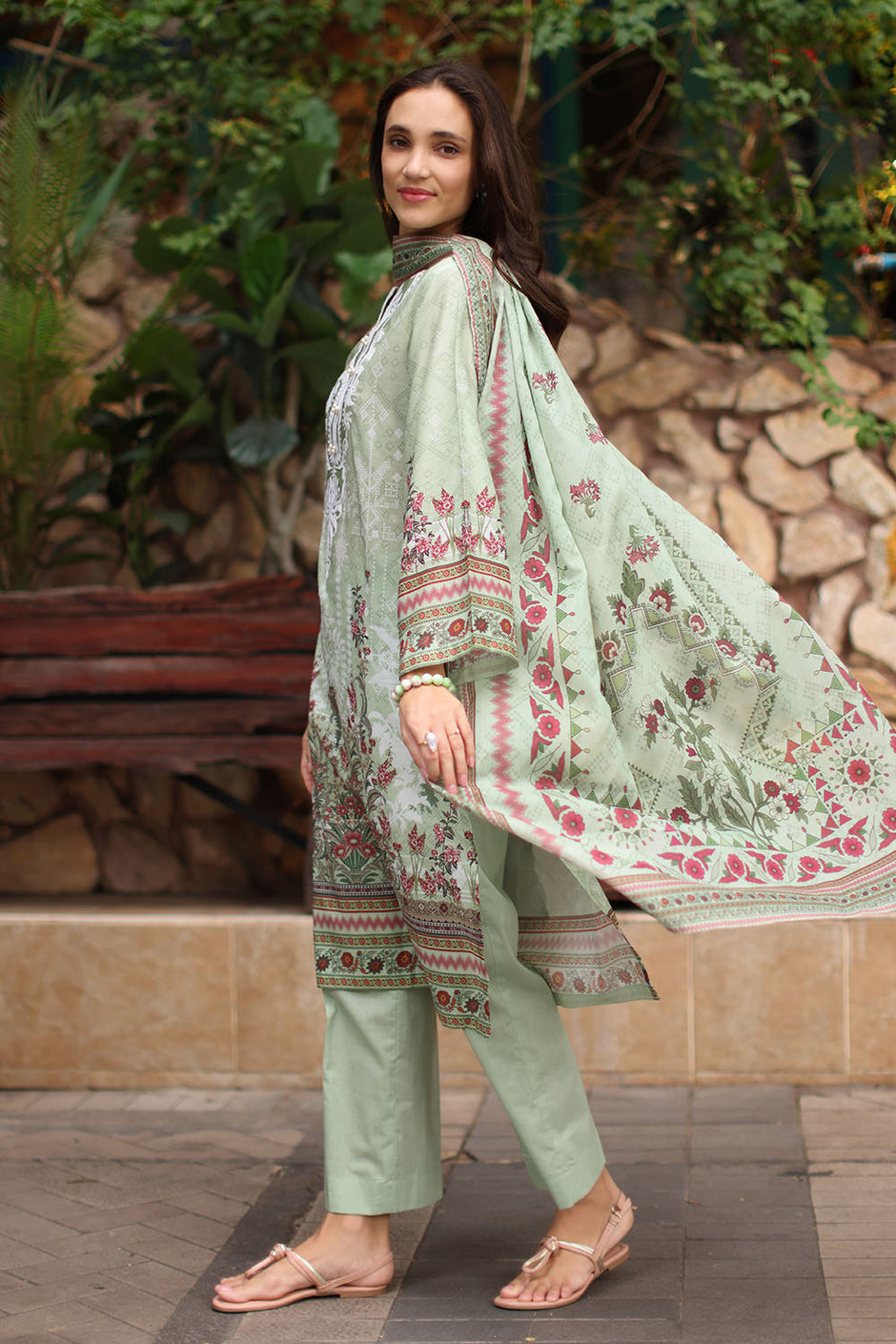 3 Piece Embroidered Lawn Suit with Printed Lawn Dupatta