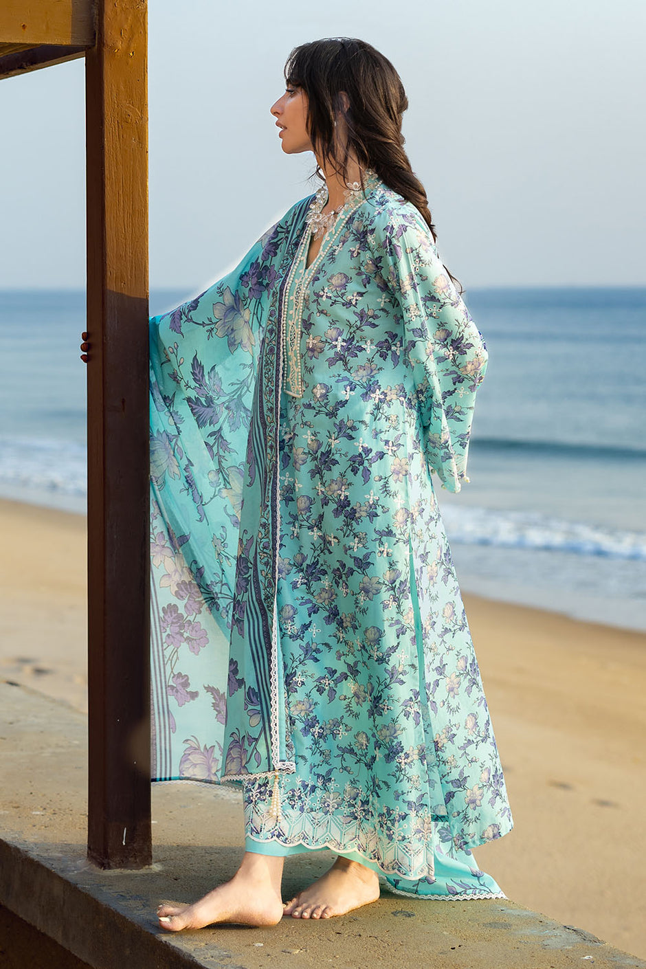 3 Piece Schiffli Embroidered Printed Lawn Suit with Lace and Dupatta