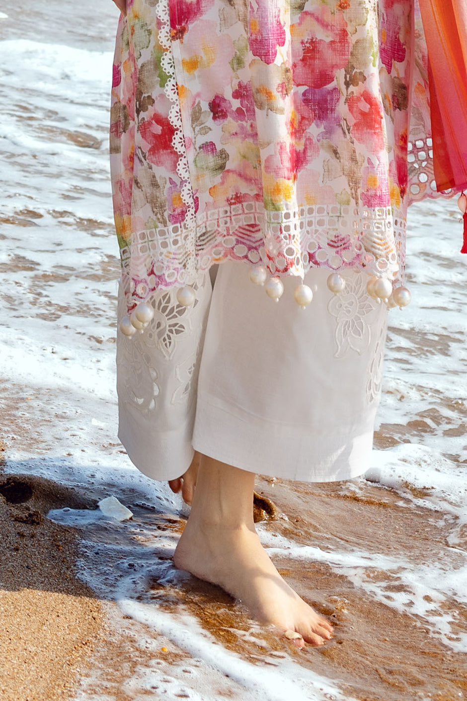 3 Piece Schiffli Embroidered Printed Lawn Suit with Lace Dupatta
