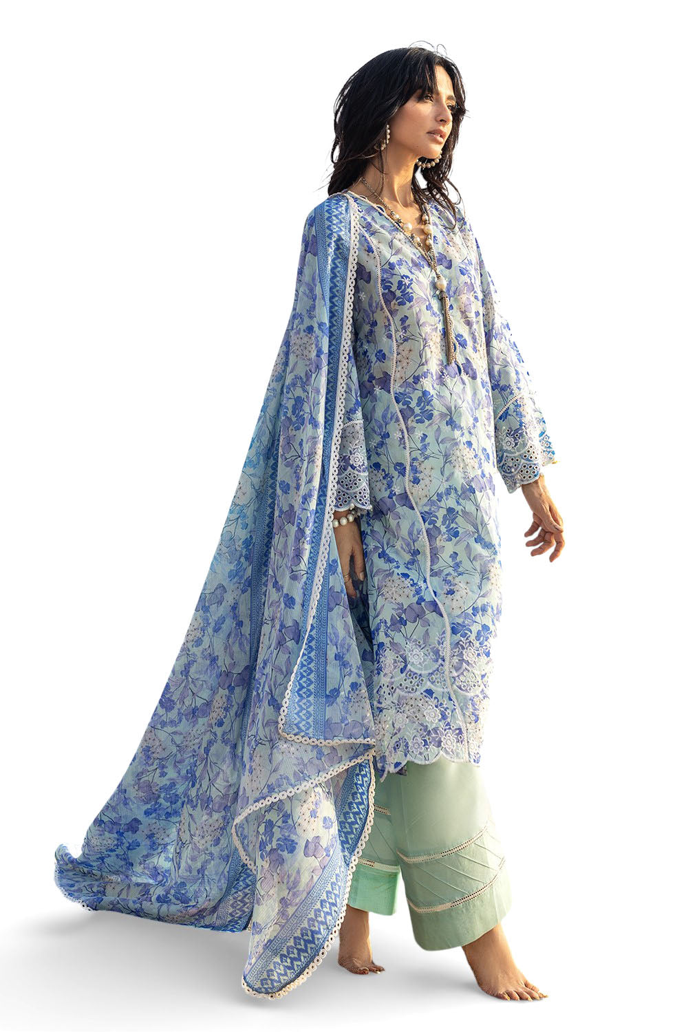 3 Piece Schiffli Embroidered Printed Lawn Suit with Denting Dupatta DN-52043