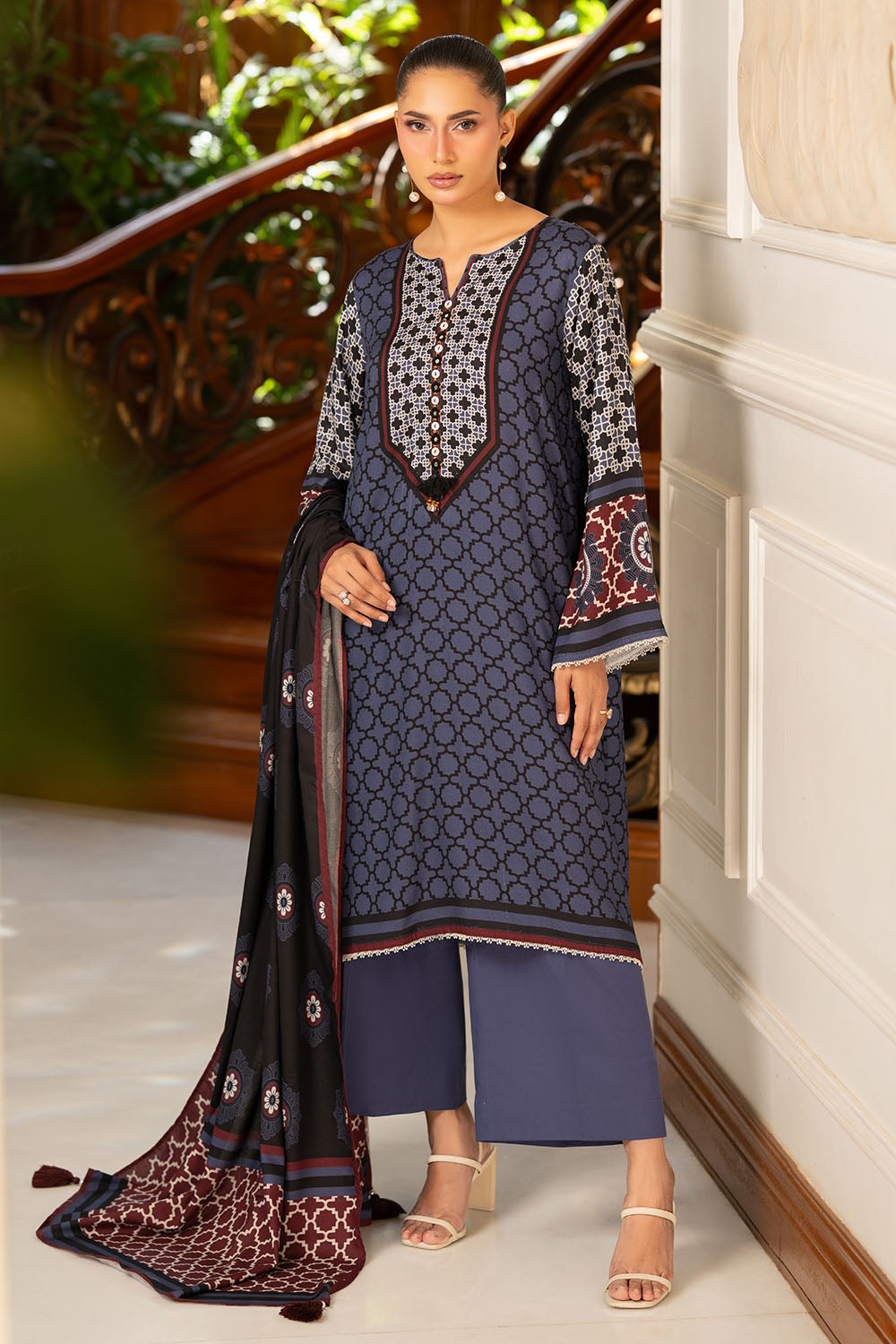 3 Piece Printed Dobby Suit