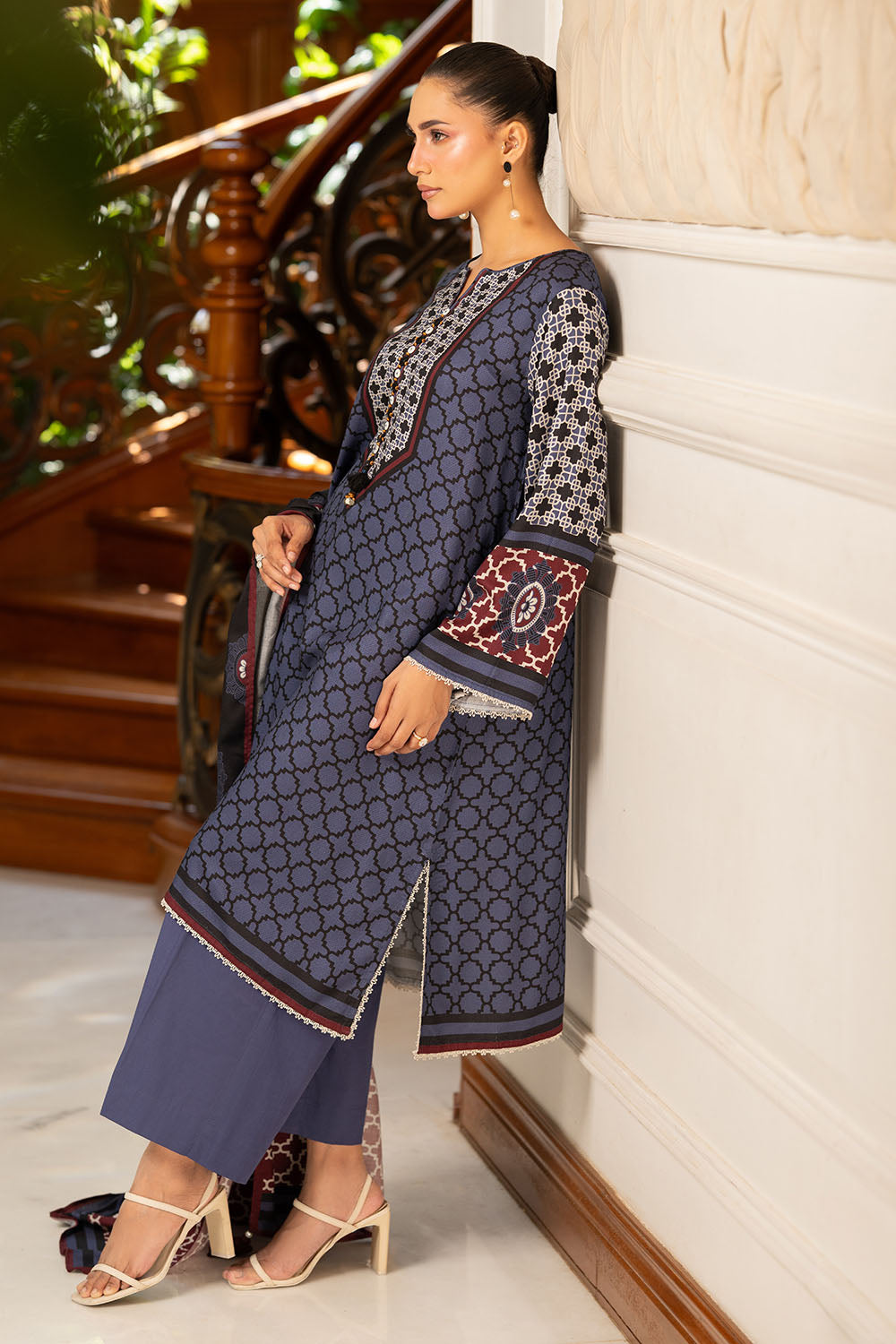3 Piece Printed Dobby Suit