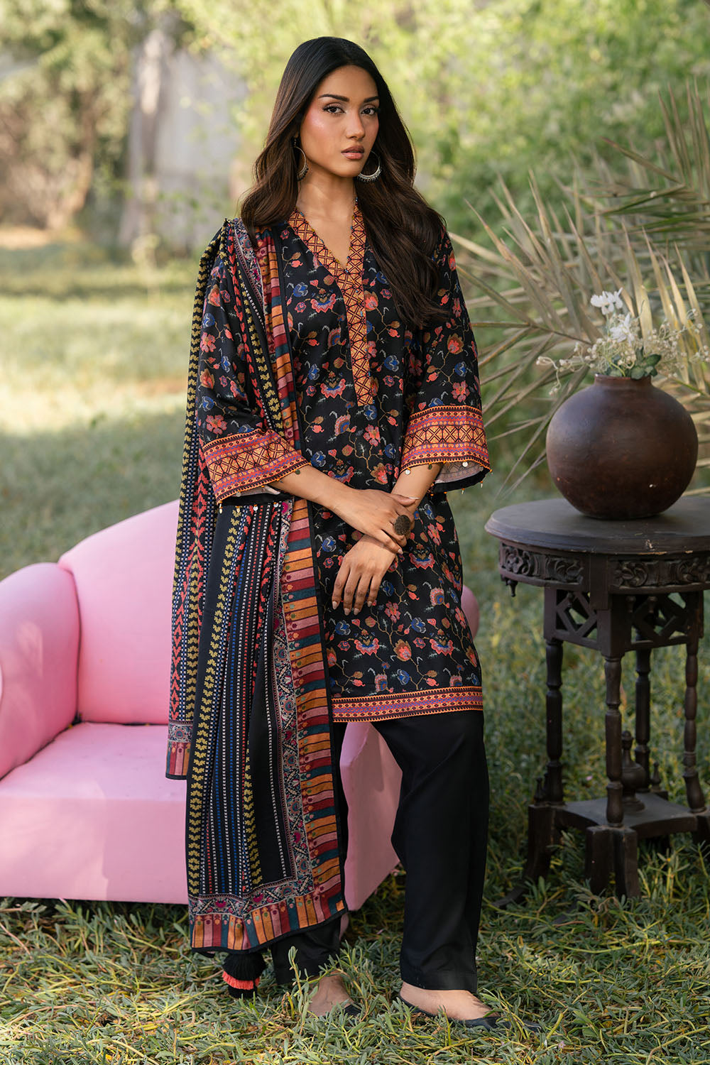 3 Piece Printed Dobby Suit