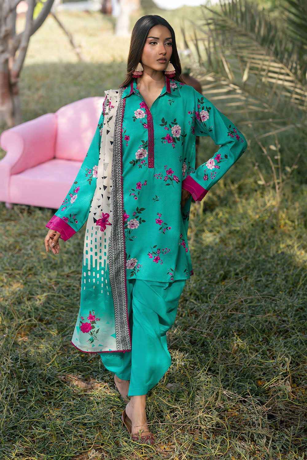 3 Piece Printed Dobby Suit