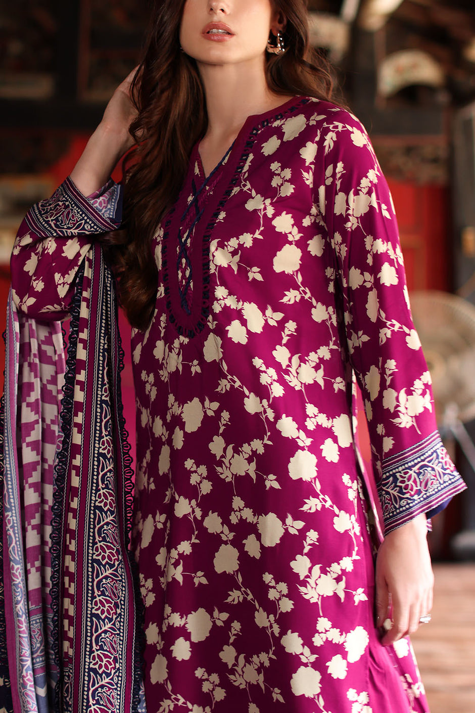 3 Piece Printed Linen Suit with Printed Linen Dupatta