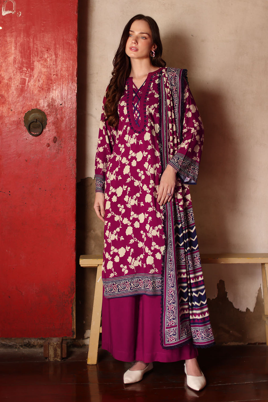 3 Piece Printed Linen Suit with Printed Linen Dupatta