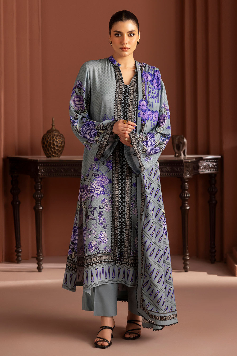 3 Piece Printed Linen Suit