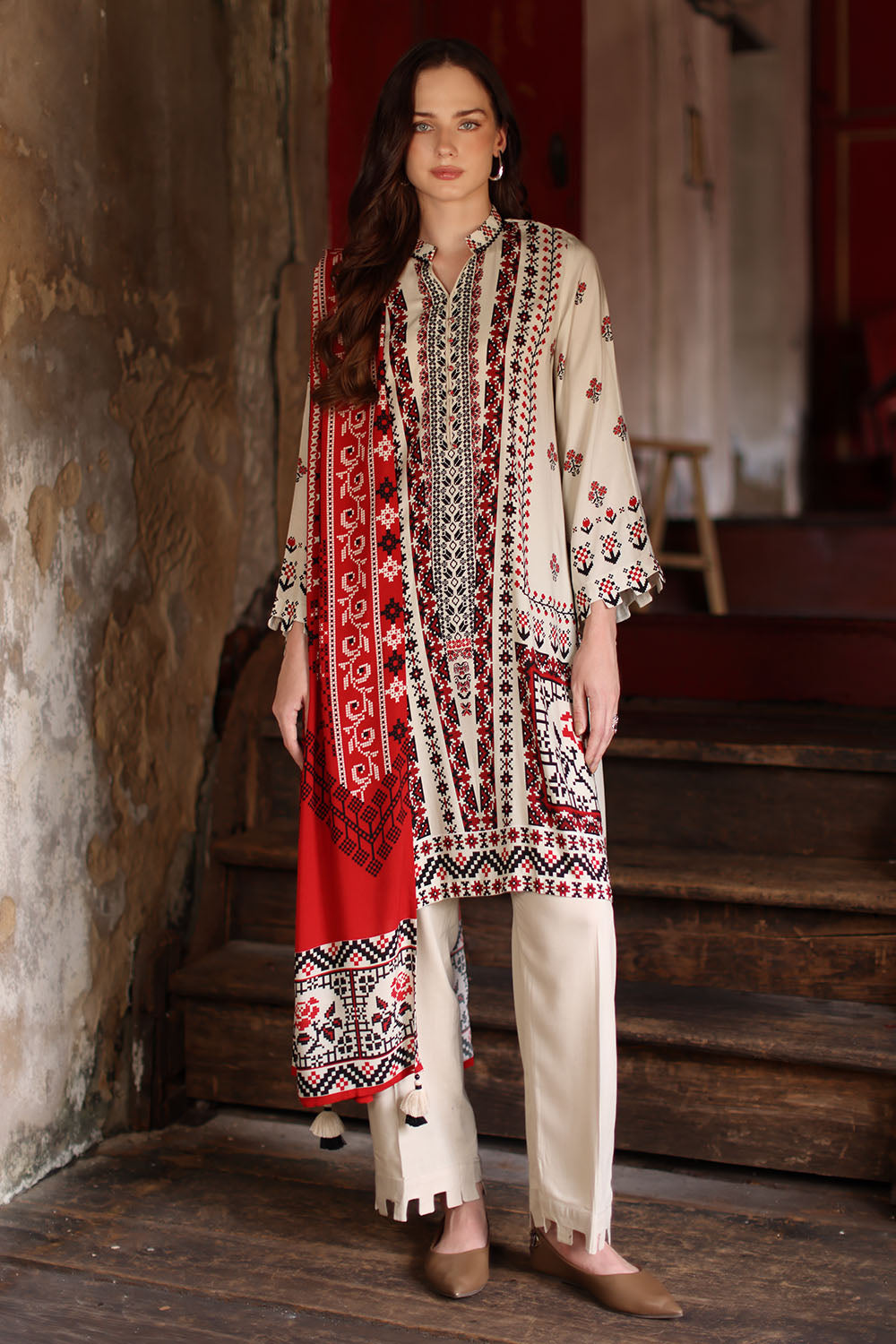 3 Piece Printed Linen Suit with Printed Linen Dupatta