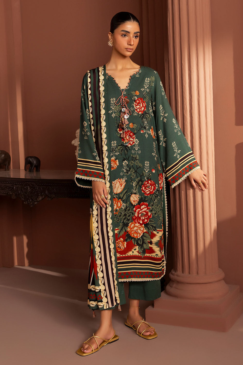 3 Piece Printed Linen Suit